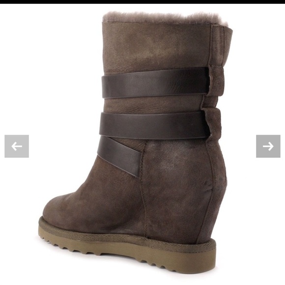 ASH | Full Shearling Lined Suede Wedge Boot |Greige Taupe 8 US NWT 38 EU | NIB - Picture 5 of 7